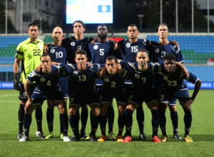 Guam's starting eleven players pose for a photo before the teams' FIFA international friendly against Singapore at the Jalan Besar Stadium in Singapore Tuesday. Front row from left to right are Justin Lee, Ryan Guy, Alexander Lee, John Matkin, and Shane Malcolm. Back row from left to right are Dallas Jaye, Jason Cunliffe, Mason Grimes, Brandon McDonald, Shawn Nicklaw, and Nathaniel Lee.