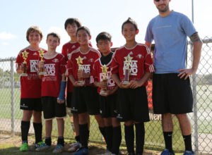 The Wings Red pose with their U12 division championship trophies of the Guam Football Association 3v3 Grassroots Tournament at the GFA National Training Center. Wings Red defeated the ASC Trust Islanders J Crew 11-7 in the final to win their second-straight championship.