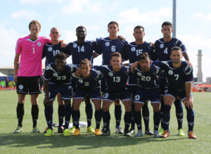 Guam's national team, the Matao, pose for a starting 11 photo before its match against India in a 2018 FIFA World Cup Russia and AFC Asian Cup UAE 2019 Joint Qualification Round 2 match at the Guam Football Association National Training Center Tuesday. Front row from left to right are: Shane Malcolm, Alexander Lee, Ryan Guy, A.J. DeLaGarza, and John Matkin. Back row from left to right are Doug Herrick, Jason Cunliffe, Brandon McDonald, Mason Grimes, Shawn Nicklaw, and Travis Nicklaw.