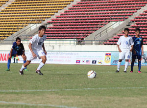 Guam's Leon Bamba prepares to send in a shot in an opening match of the AFC U16 Championship Group H Qualifier against Brunei-Darussalam in Vientiane, Laos. Brunei-Darussalam defeated Guam 4-1.
