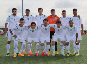 Turkmenistan's starting eleven players pose for a photo before the team's opening match of its 2018 FIFA World Cup Qualifier bid at the Guam Football Association National Training Center. First row from left to right are Muhadov Suleyman, Abylov Guvanch, Orazov Suleyman, Atayev Serdarali, and Hojaahmedov Bahtiyar. Back row from left to right are Atayev Ahmet, Annaorazov Serdar, Saparov Mekan, Gorbunov Nikita, Rahim Baltayev, and Soyunov Shohrat. Guam defeated Turkmenistan 1-0.